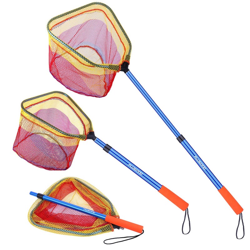 PLUSINNO Kids Fishing Net, Telescopic Lightweight Landing Net with Aluminum Pole Handle and Nylon Mesh, Catch and Release Butterfly Net for Kids Youth Outdoor (1 Pack-Blue) - Image 1